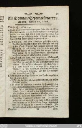 Am Sonntage Septuagesima 1774. Evang. Matth. 20, 1 - 16.