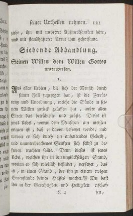 Siebende Abhandlung. Seinen Willen dem Willen Gottes unterwerfen.
