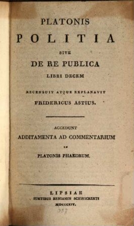 Platonis Politia sive de Republica libri X