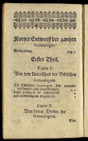 Kurzer Entwurff der ganzen Genealogie.