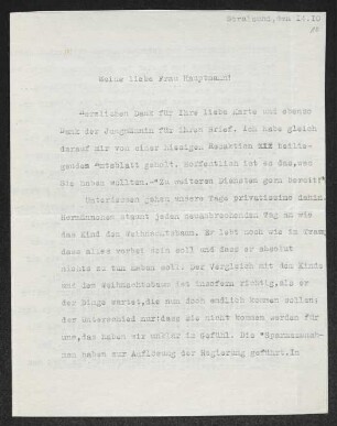 Brief von Hildegard Haussmann und Hermann Haussmann an Margarete Hauptmann