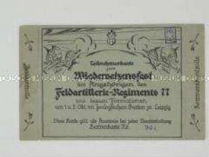 Teilnehmerkarte für ein Traditionstreffen einer militärischen Einheit (Herrenkarte)