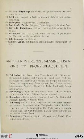 Arbeiten in Bronze, Messing, Eisen, Zinn etc., Bronzeplaquetten (Nr. 68-174)