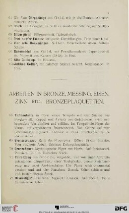 Arbeiten in Bronze, Messing, Eisen, Zinn etc., Bronzeplaquetten (Nr. 68-174)