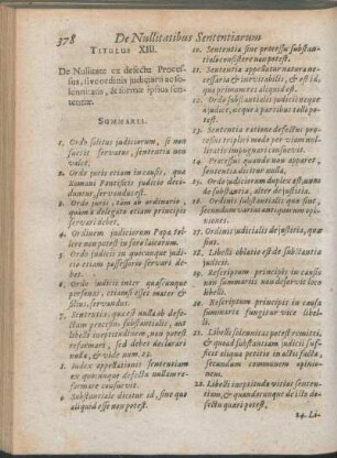 Titulus XIII. De Nullitate ex defectu Processus, sive ordinis judiciarii ac folennitatis, & formæ ipsius sententiæ.
