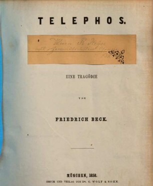 Telephos : eine Tragödie