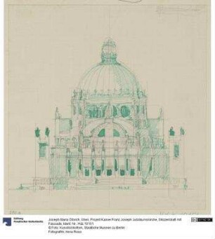 Wien, Projekt Kaiser Franz Joseph Jubiläumskirche, Skizzenblatt mit Fassade