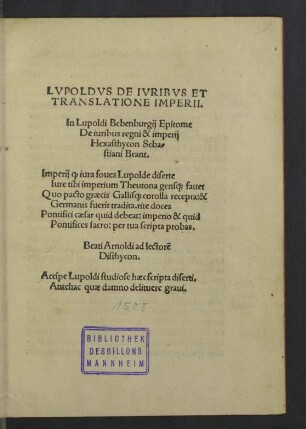 Lvpoldvs De Ivribvs Et Translatione Imperii