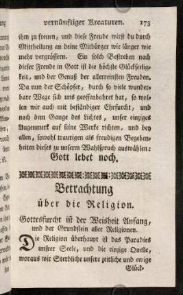 173-201, Betrachtung über die Religion.