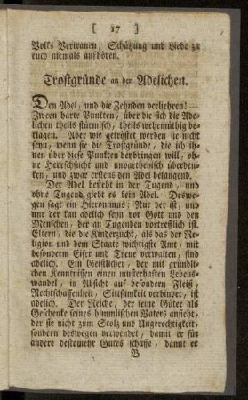 Trostgründe an den Adelichen