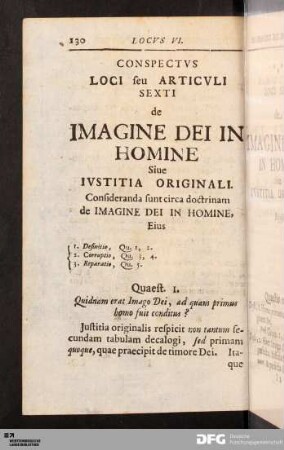 Locvs VI. De Imagine Dei In Homine.