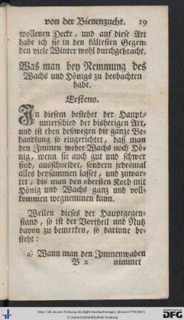 Was man bey Nemmung des Wachs und Hönigs zu beobachten habe.