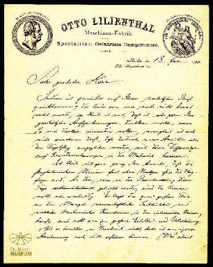 Flugtechnischer Brief Otto Lilienthals an Platte