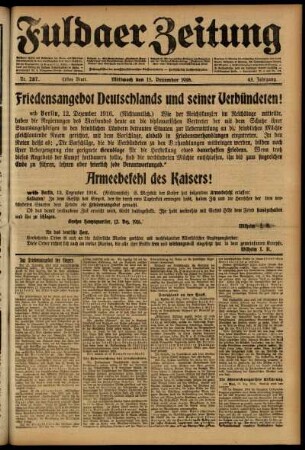 Erste Ausgabe vom Mittwoch, den 13. Dezember 1916.