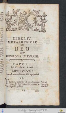 Liber IV. Metaphysicae De Deo Seu Theologia Naturalis.
