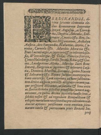 Ferdinandus, divina favente clementia electus Romanorum Imperator semper Augustus ...