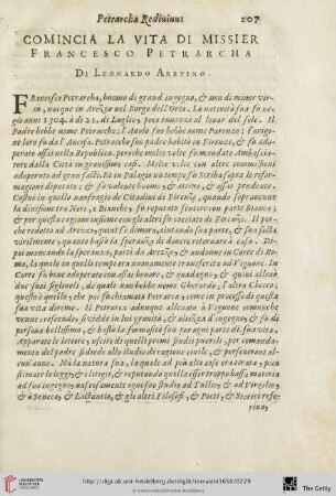 Comincia la vita di Missier Francesco Petrarcha […]
