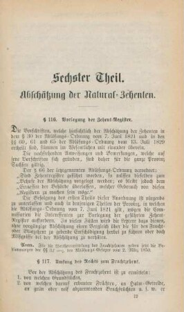 Sechster Theil. Abschätzung der Natural-Zehenten