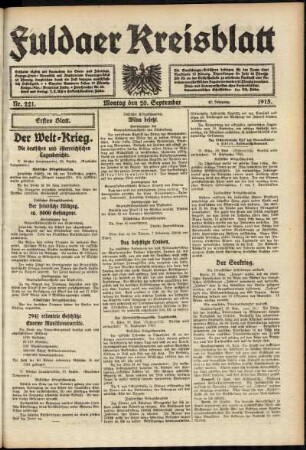 Erste Ausgabe vom Montag, den 20. September 1915.