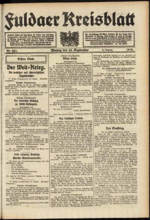 Erste Ausgabe vom Montag, den 20. September 1915.
