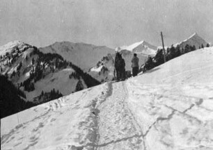 Gebirgspfad im Winter (vielleicht in den Alldäuer Alpen)
