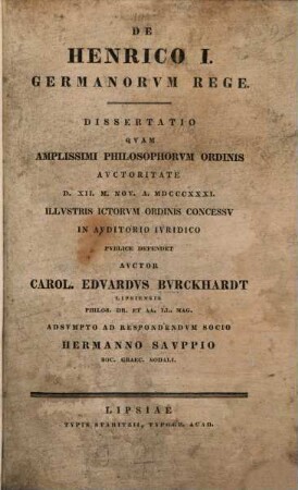 De Henrico I., Germanorum rege