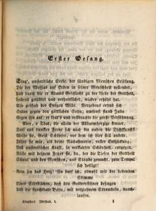 Klopstocks sämmtliche Werke, 1. Nachrichten von Klopstocks Leben. Inhaltsanzeigen zum Messias. Der Messias ; Theil 1