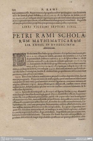 PETRI RAMI SCHOLARUM MATHEMATICARUM LIB. XXVIII. IN DUODECIMUM elementorum.