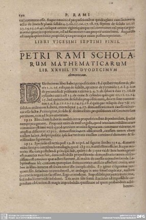 PETRI RAMI SCHOLARUM MATHEMATICARUM LIB. XXVIII. IN DUODECIMUM elementorum.