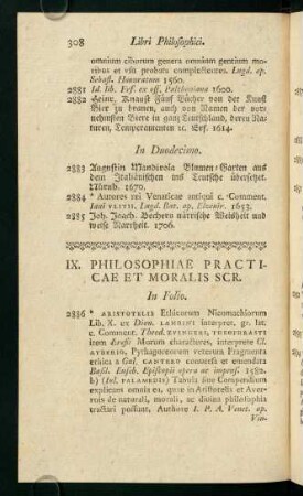 IX.Philosophiae Practicae et Moralis Scr.