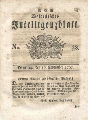 No. 38, Dienstag, den 19. September 1797