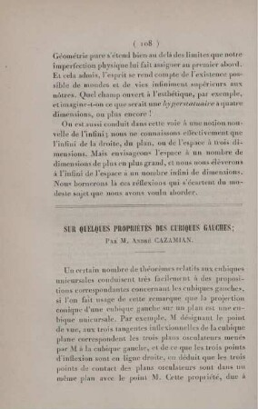 Sur quelques propriétés des cubiques gauches.