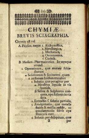 Chymiæ Brevis Sciagraphia.