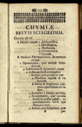 Chymiæ Brevis Sciagraphia.