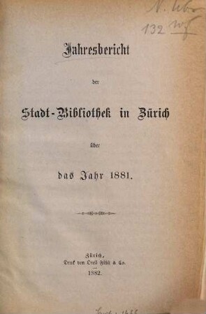 Jahresbericht der Stadtbibliothek Zürich : über d. Jahr .... 1881