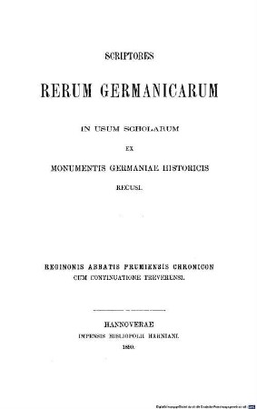 Reginonis abbatis Prumiensis Chronicon : cum continuatione Treverensi