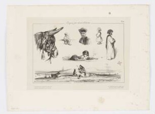 Skizzenblatt mit Esel, Hund und orientalisch gekleideten Männern und Kindern, Blatt 40 der Folge "Croquis par divers artistes"