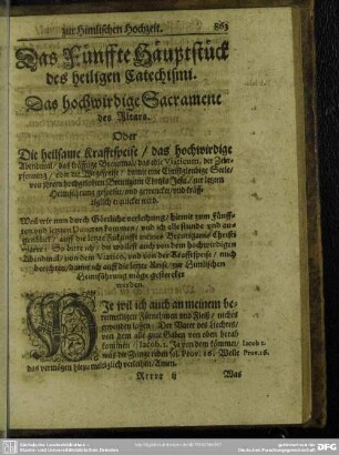 Das Fünffte Häuptstück des heiligen Catechismi. Das hochwirdige Sacrament des Altars