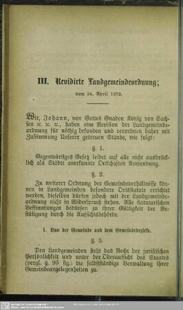 III. Revidirte Landgemeindeordnung : vom 24. April 1873
