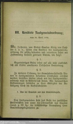 III. Revidirte Landgemeindeordnung : vom 24. April 1873