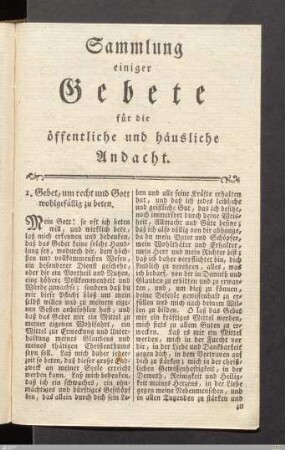 Sammlung einiger Gebete für die öffentliche und häusliche Andacht.