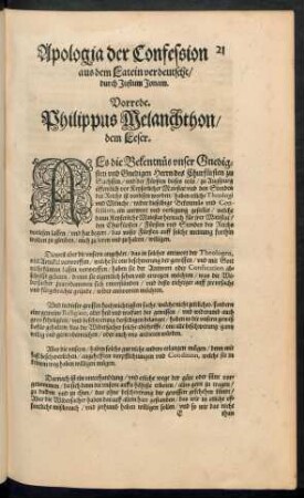 Apologia der Confession/ aus dem Latein verdeutscht/ durch Justum Jonam.