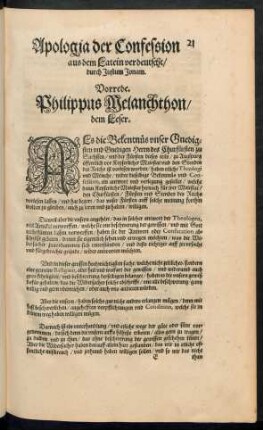Apologia der Confession/ aus dem Latein verdeutscht/ durch Justum Jonam.