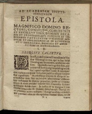 Ad Academiam Wittebergensem Epistola.