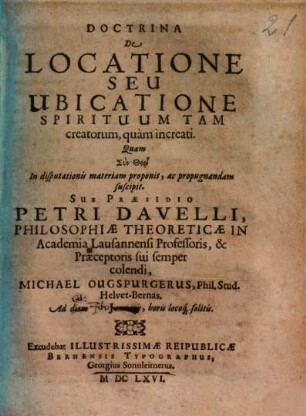 Doctrina de locatione seu ubicatione spirituum, tam creatorum, quam increati