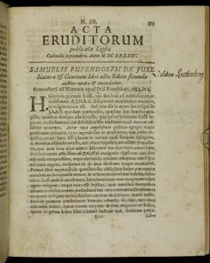 N. IX. [...] Calendis Septembris Anno M DC LXXXIV.