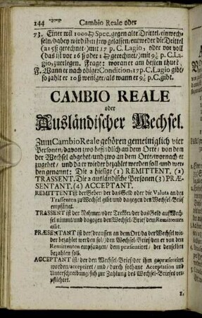 Cambio Reale oder Ausländischer Wechsel.