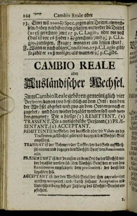 Cambio Reale oder Ausländischer Wechsel.