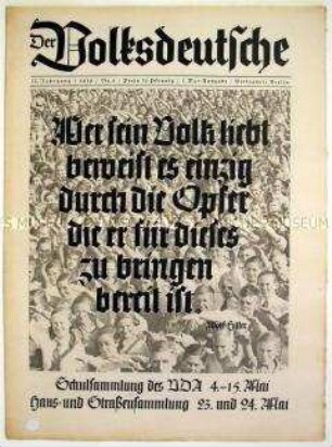 Halbmonatszeitschrift "Der Volksdeutsche" u.a. zu Geldsammlungen des VDA für die Auslandsdeutschen