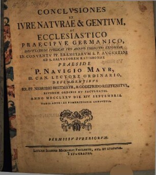 Conclusiones ex iure naturae et gentium ac ecclesiastico, praecipue Germanico